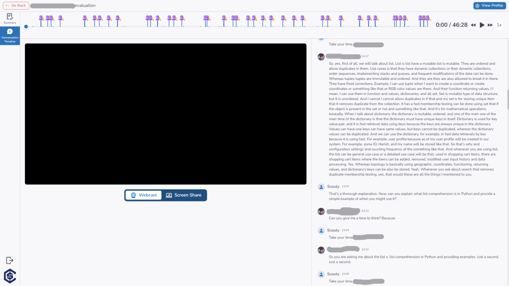 AI Interview Conversation Timeline