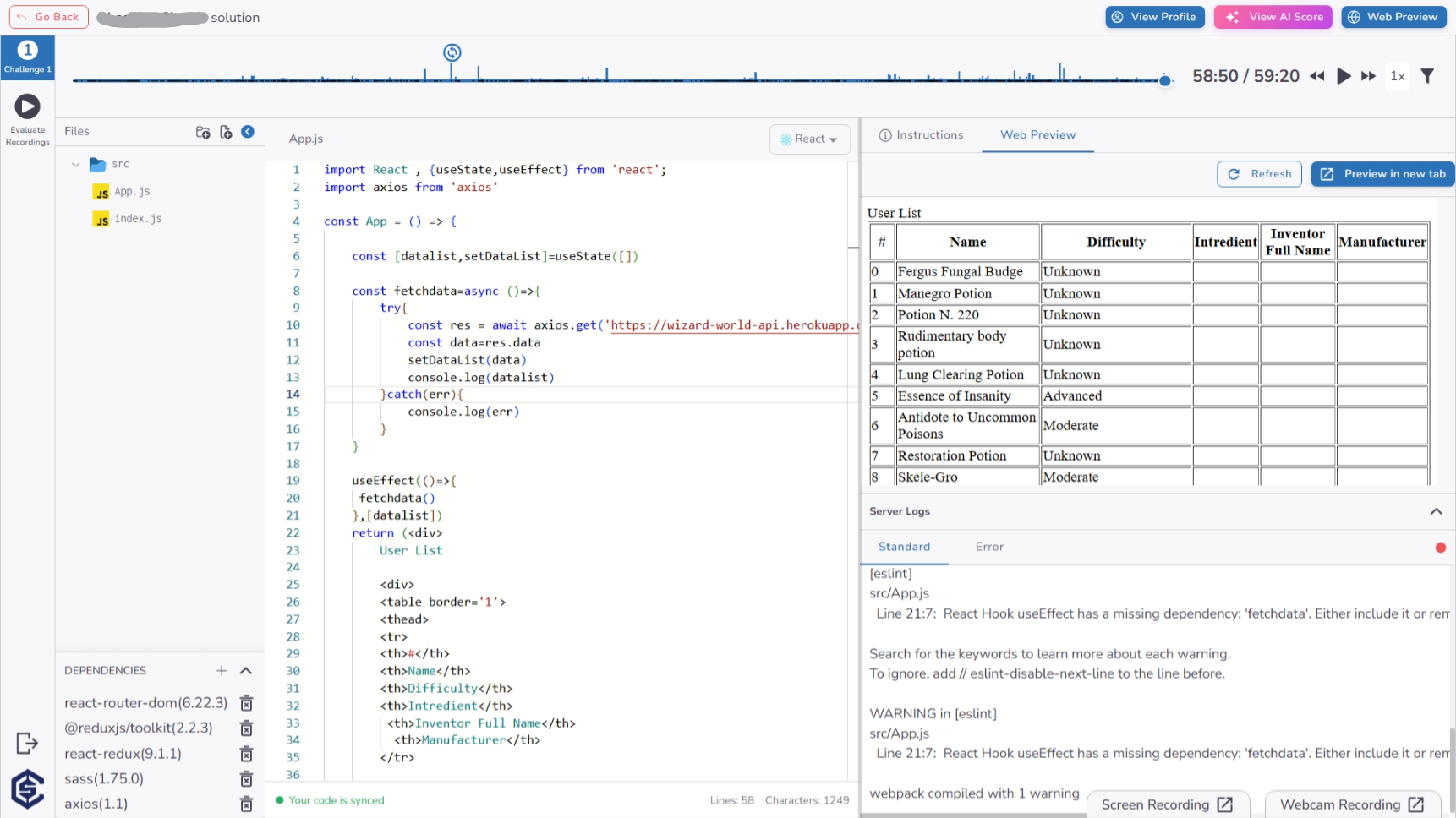 Application Timeline & Web Preview