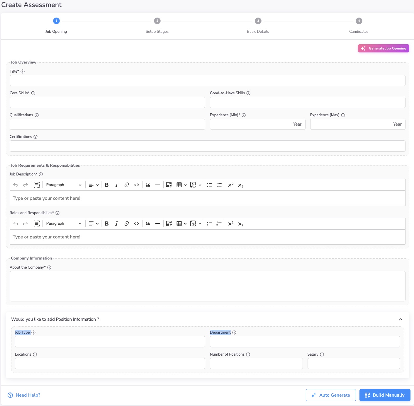 Create Contest – Job Opening