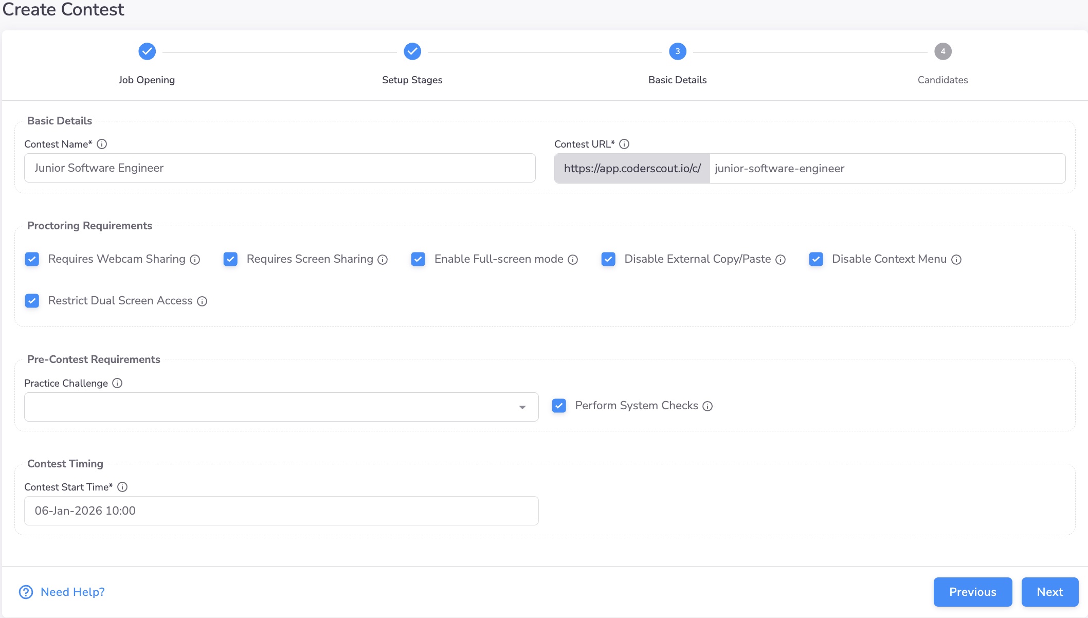 Create Contest – Basic Details