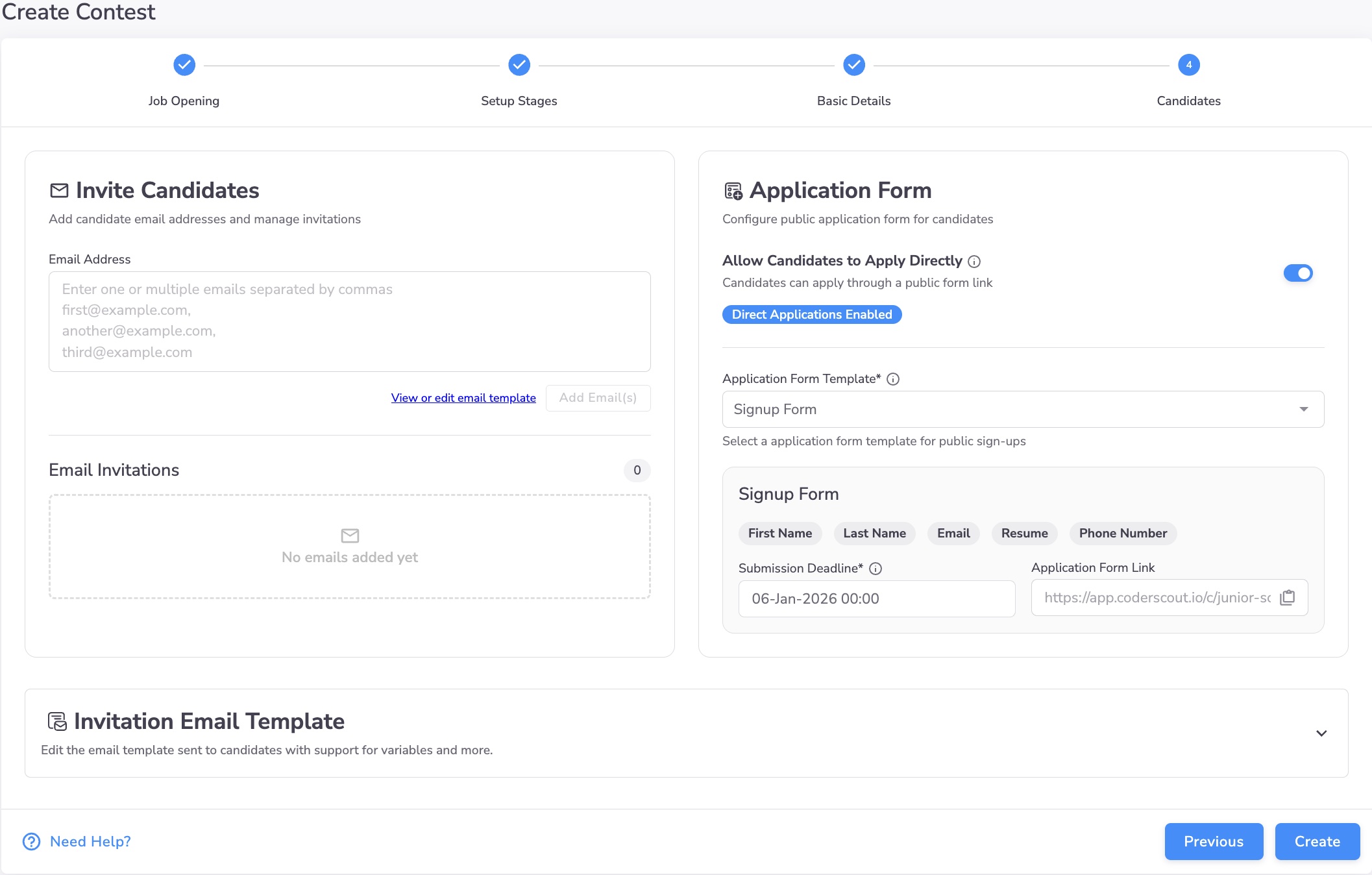 Create Contest – Invite Candidates