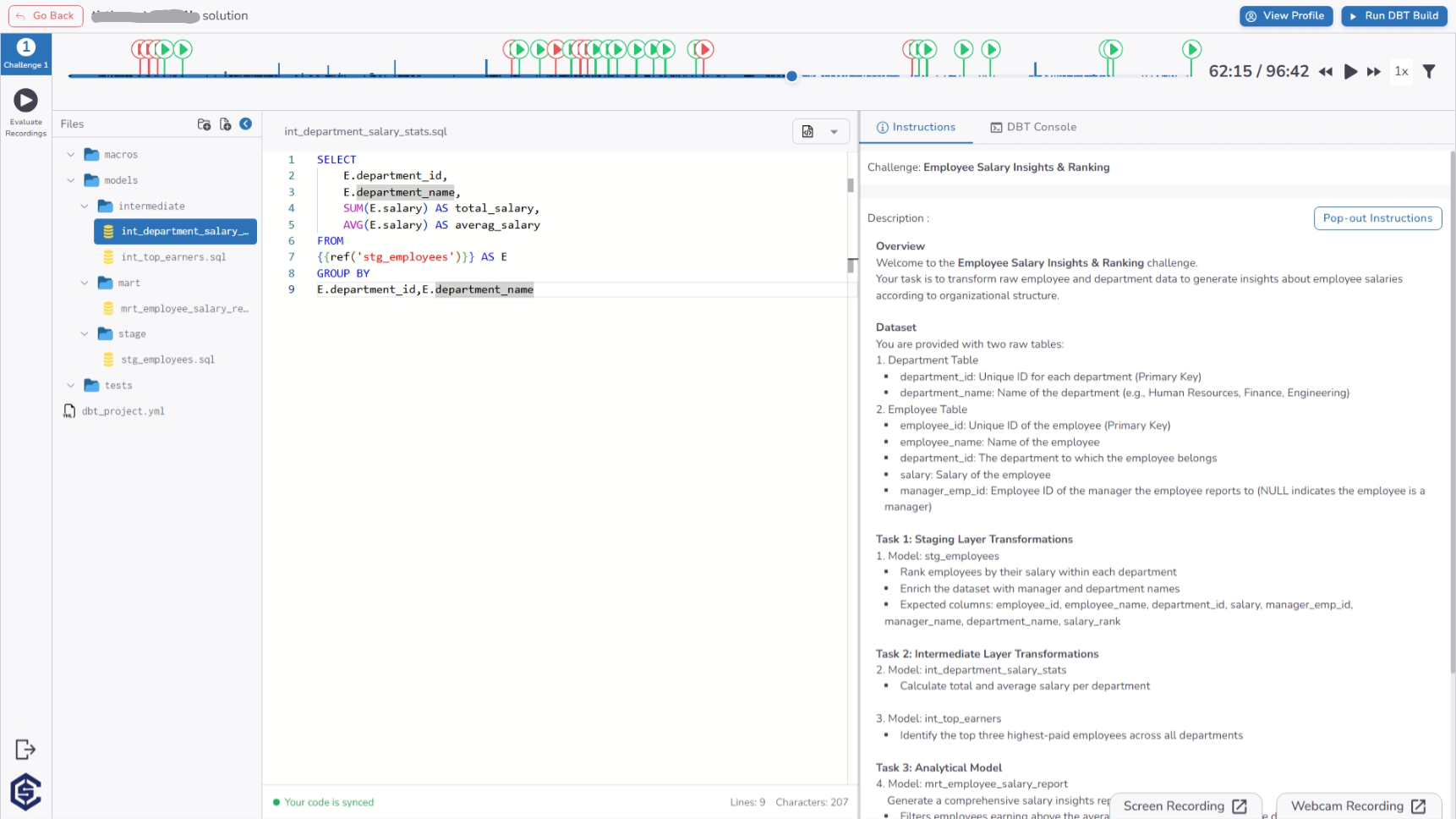 DBT Detailed Timeline View