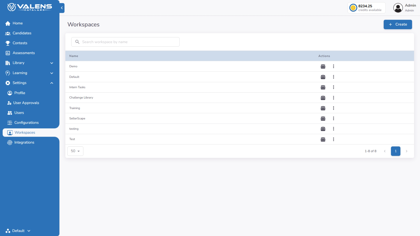 Workspace Management Interface