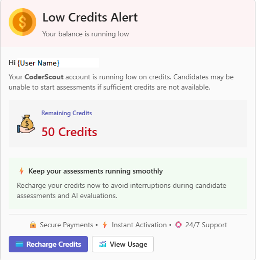 Low Credit Notification