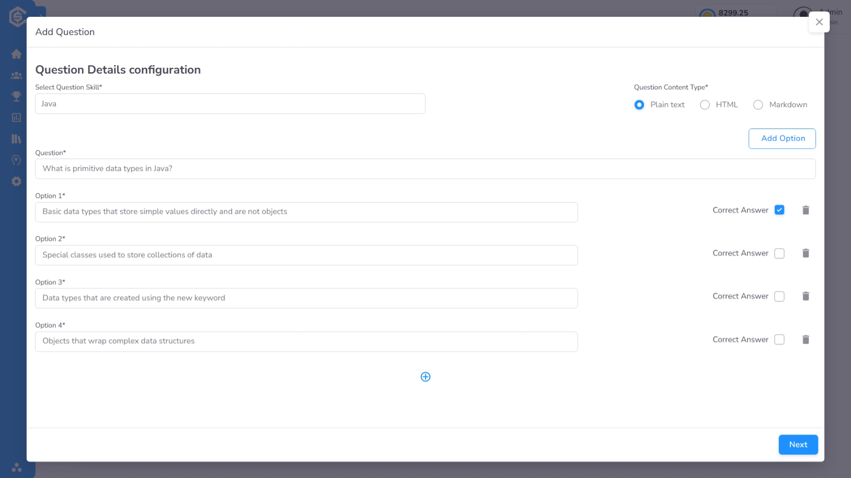 Create Question - Step 1