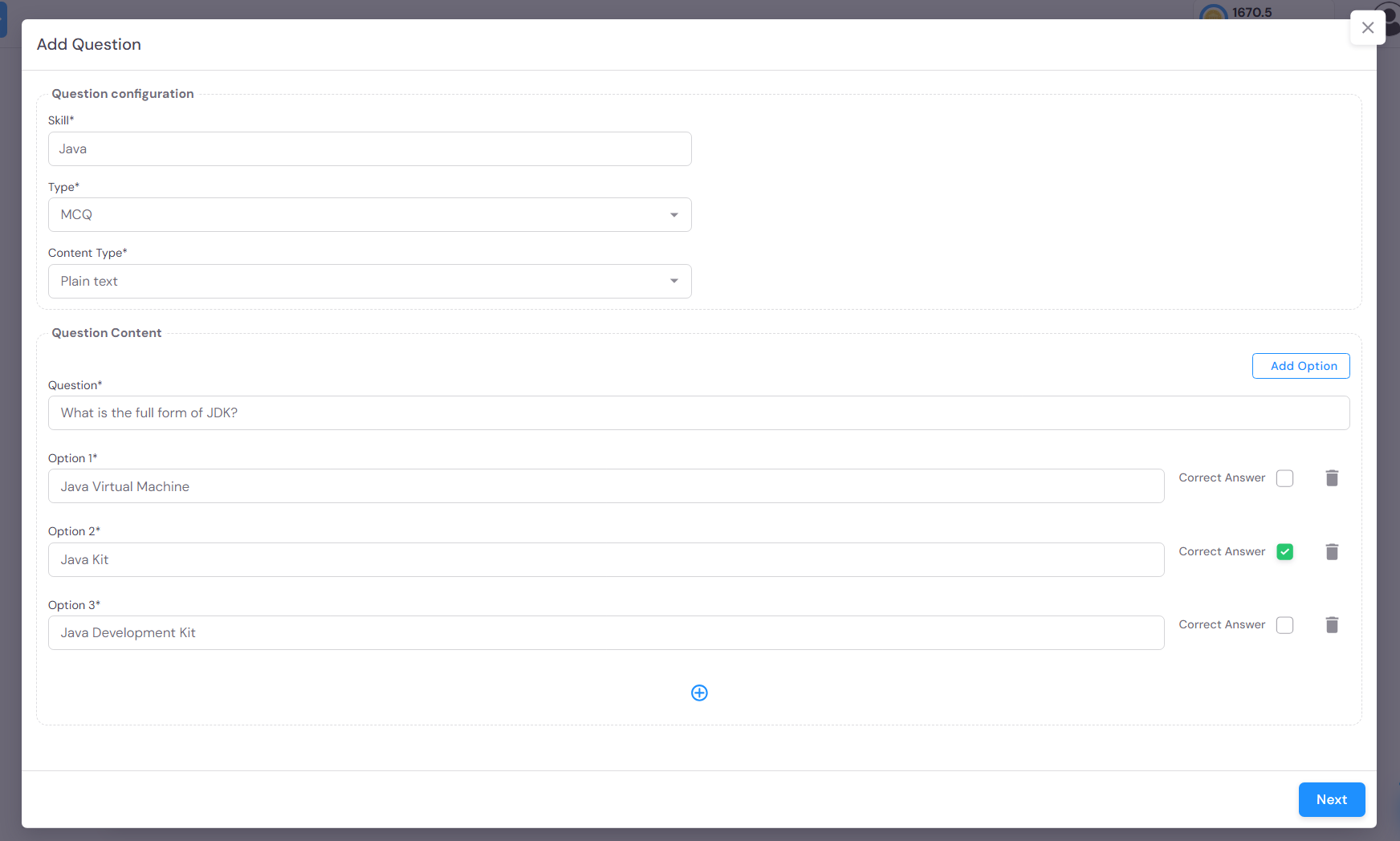 Create Question - Step 1