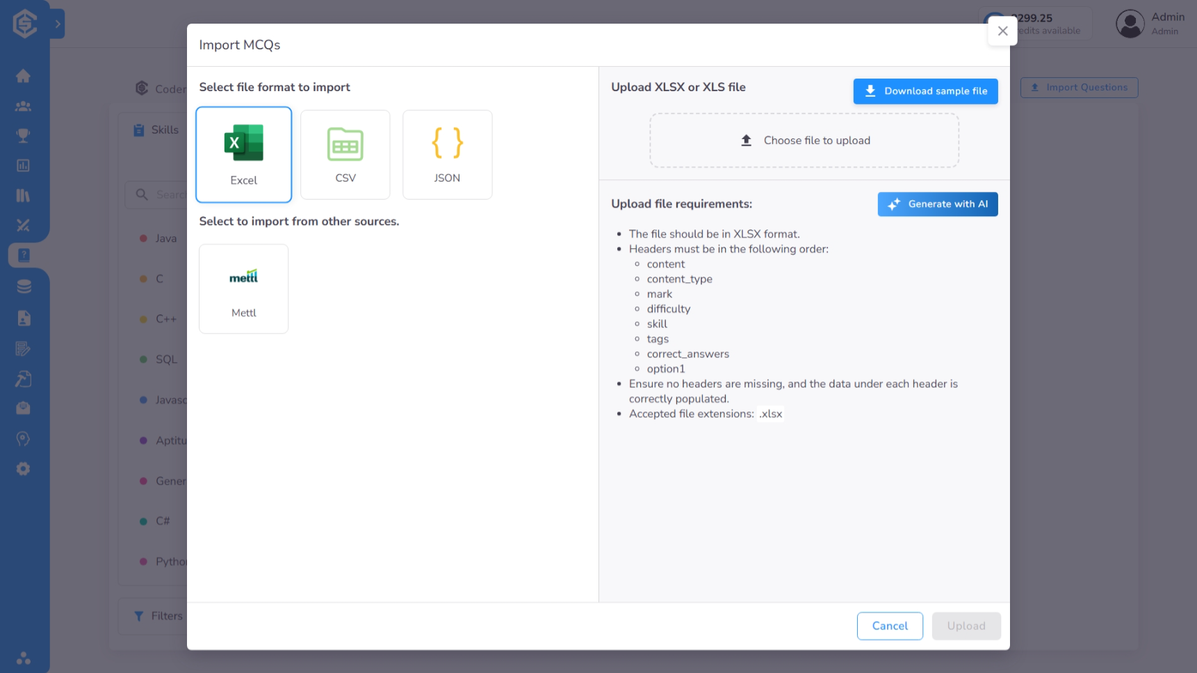 Import Bulk MCQ Questions