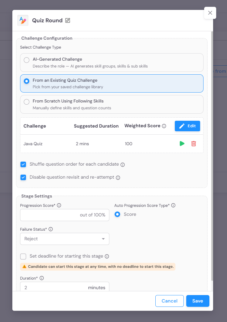 Quiz Select From Existing