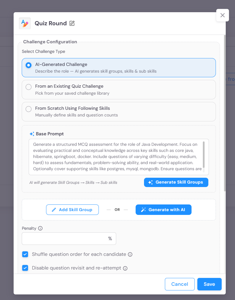 Quiz Stage Settings