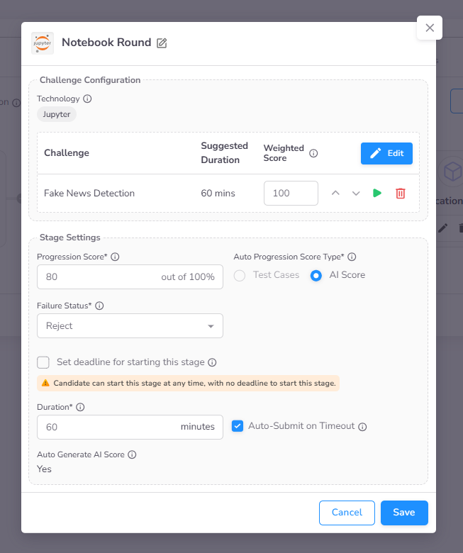 Notebook Stage Settings