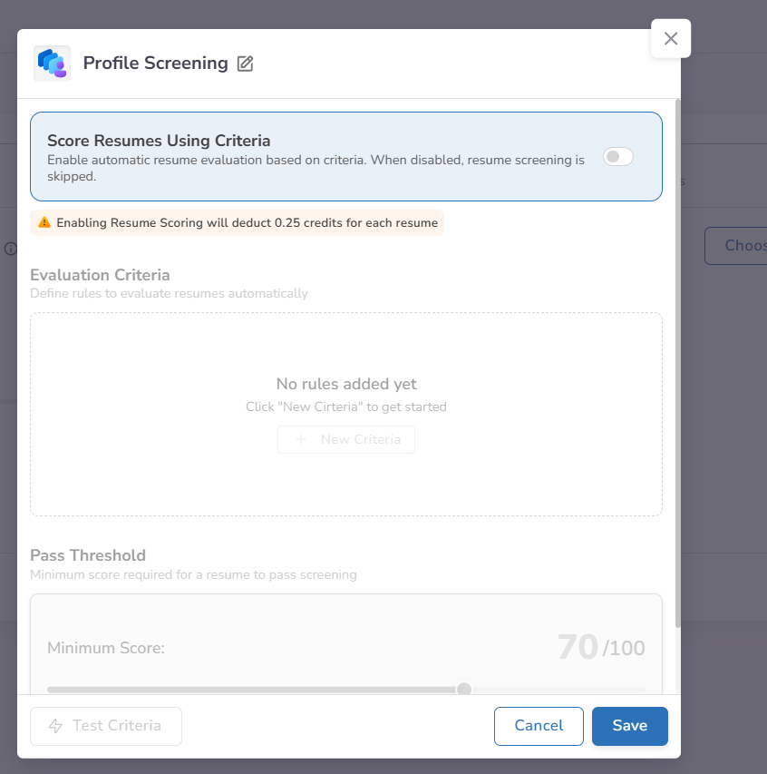 Profile Screening Configuration