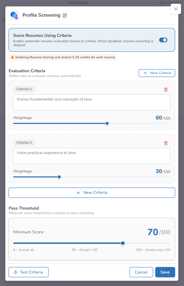 Profile Screening Scoring Criteria