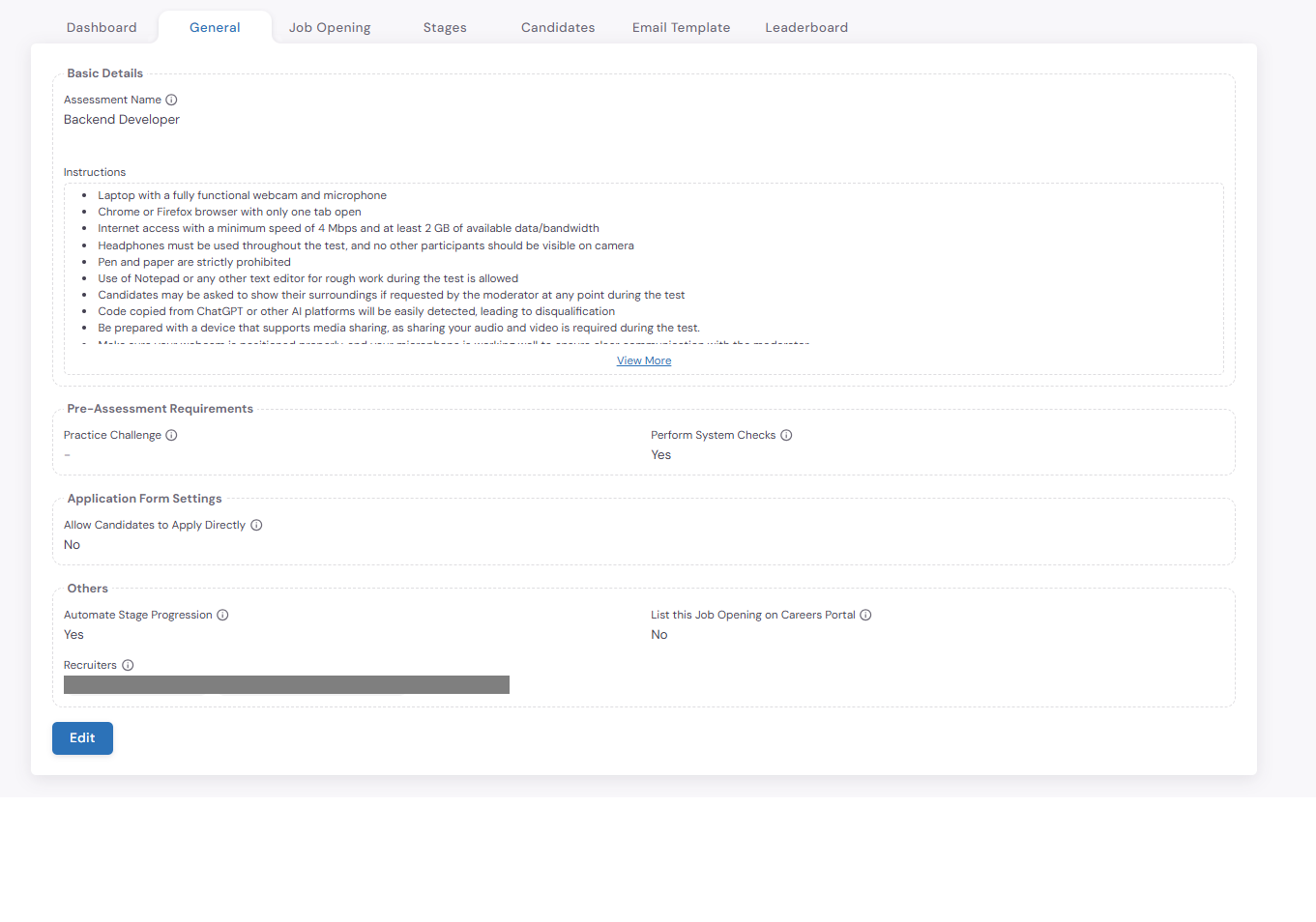 Recruiter setup