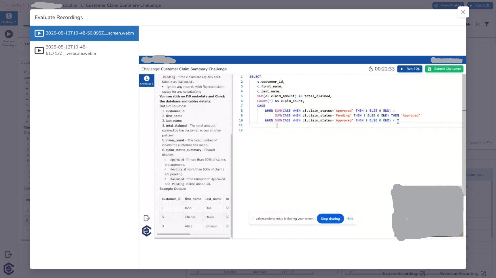 SQL Evaluate Recording