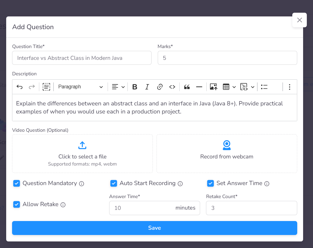 Adding a Video Response Question