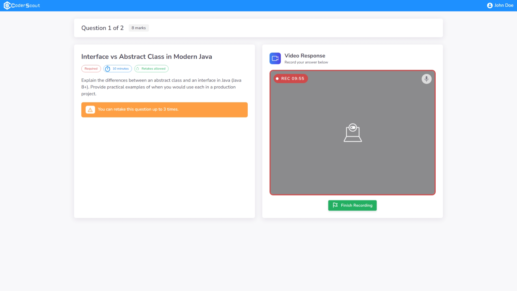 Video Response Candidate Interface