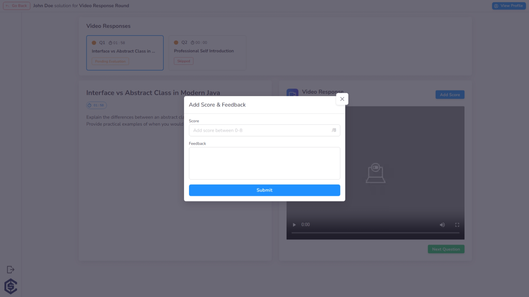 Video Response Scoring &amp; Feedback Modal